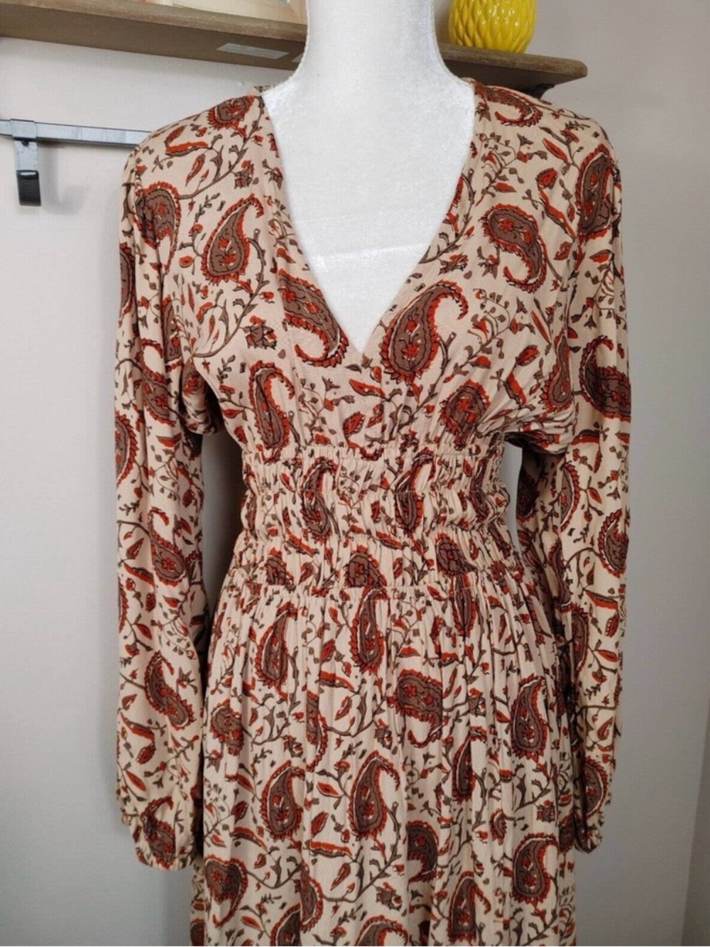 Anthropologie Brown Paisley V-Neck Midi Dress - Picture 5 of 6